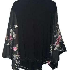 Free People Sydney Tuesday Embroidered Floral Kimono Tunic Top Black Size S